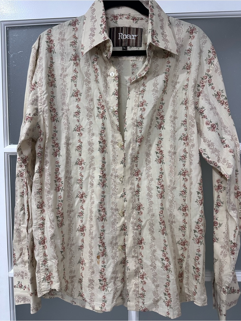 Roar Men’s XL Floral Stripe Button Front Shirt Long Sleeve Western Rock Designer